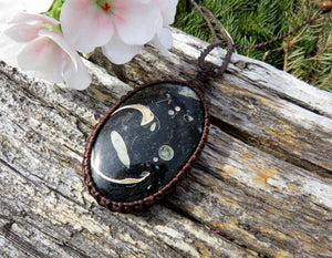 Christmas gift ideas, for him, Septarian necklace, fossil jewelry, fossil necklace, etsy unique gifts, macrame jewelry, Macrame necklace