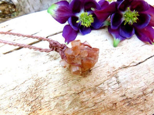 Mini Aragonite crystal necklace, macrame necklace, macrame jewelry, crystal cluster, gift ideas for the, crystal collector, rock collector