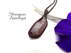 Rare Shangaan crystal healing necklace, Purple crystal necklace, Healing gemstone jewelry, macrame necklace, amethyst gemstone jewelry