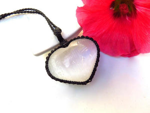 Selenite Heart Necklace, Selenite pendant necklace