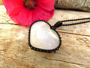 Selenite Heart Necklace, Selenite pendant necklace