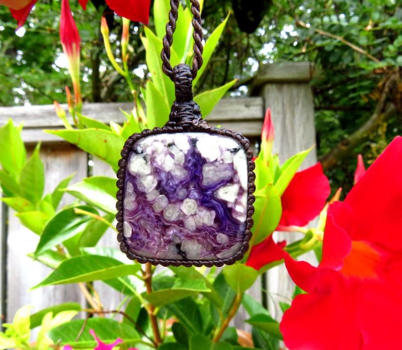 Charoite Macrame Necklace: Siberian Healing Stone Jewelry