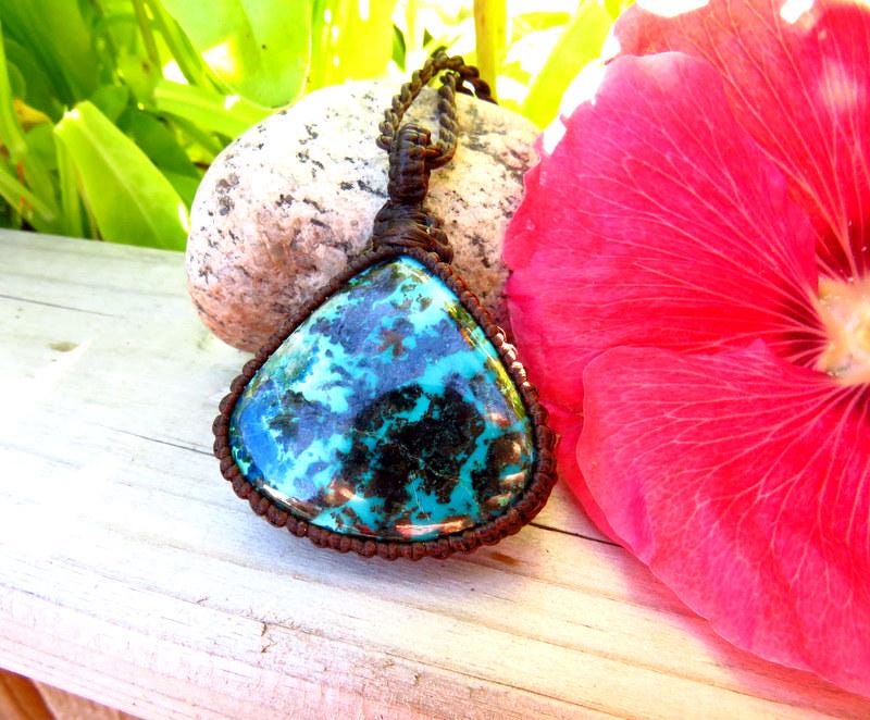 Macrame necklace, Azurite jewelry