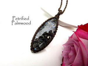 Petrified Palmwood macrame necklace, gift ideas for him, for her, for the dad, for the rock collector, gemstone necklace, cool gift ideas