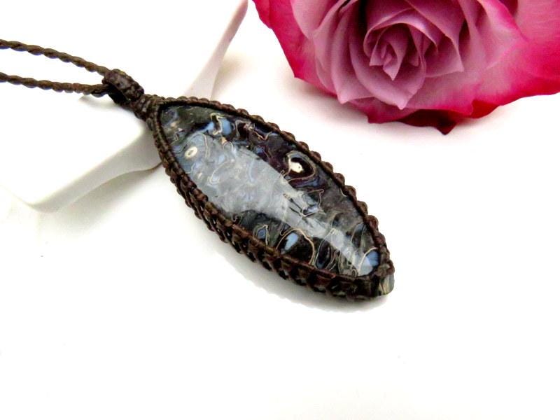 Petrified Palmwood macrame necklace, gift ideas for him