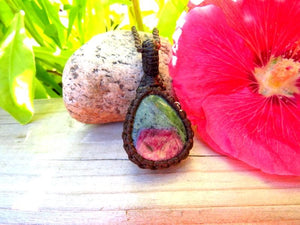 Grief care package, Ruby Zoisite gemstone macrame necklace, Grief gift, Grief necklace, Grief crystals, Macrame jewelry, gifts for her