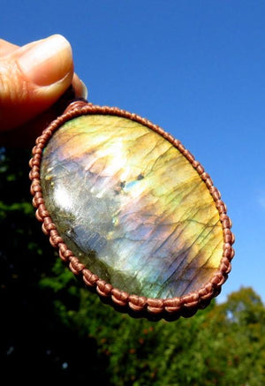 Rainbow Labradorite necklace, macrame necklace, purple gemstone, macrame jewelry, metaphysical crystal jewelry,