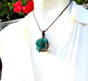 Dioptase crystal necklace, christmas gift for her, gifts ideas for the rock collector, crystal collector, macrame necklace, crystal necklace