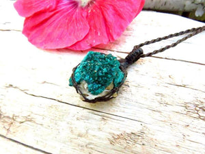 Dioptase crystal necklace, christmas gift for her, gifts ideas for the rock collector, crystal collector, macrame necklace, crystal necklace