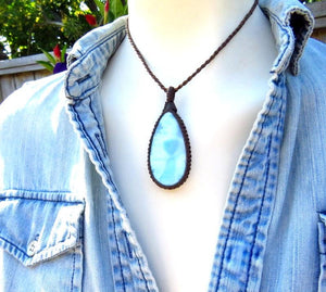 Christmas gift ideas for her, Larimar macrame necklace, Larimar necklace, Larimar pendant, Summer accessories, boho jewelry, boho beauty