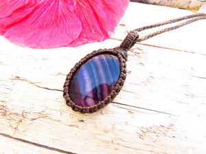 Rainbow Flourite macrame necklace, purple flourite necklace, gift ideas for the mom, the yogi, the crystal collector, gemstone necklace