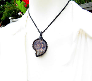 Ammonite macrame necklace, ammonite necklace