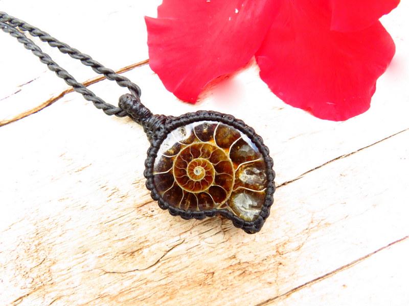 Ammonite macrame necklace, ammonite necklace