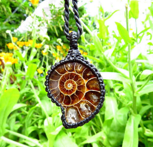 Ammonite macrame necklace, ammonite necklace