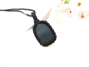 Rainbow Obsidian macrame necklace, obsidian jewelry, black obsidian gemstone, gift ideas for the crystal lover, for the zen seeker,