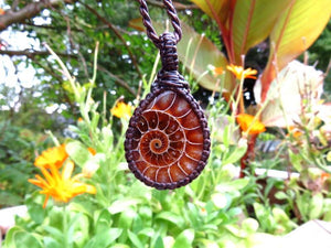 Ammonite macrame necklace, ammonite jewelry, ammonite pendant, gemstone jewelry, crystal jewelry, macrame jewelry, gift for him, boyfriend