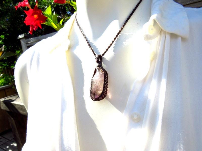 Rare Shangaan crystal healing necklace, Purple crystal necklace