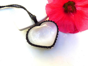 Selenite Heart Necklace, Selenite pendant necklace