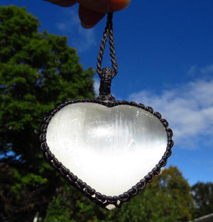 Selenite Heart Necklace, Selenite pendant necklace