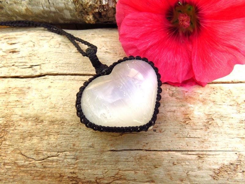 Selenite Heart Necklace, Selenite pendant necklace