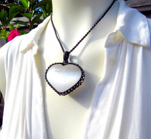 Selenite Heart Necklace, Selenite pendant necklace