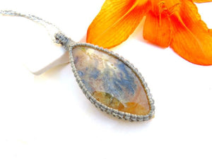 Rare Graveyard Plume Agate gemstone necklace, macrame necklace, gift ideas for the rock collector, the boho beauty, rare gemstone jewelry