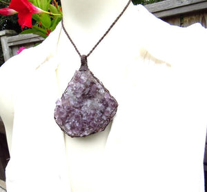 Amethyst crystal macrame necklace, amethyst druzy, amethyst crystal cluster, gift ideas for her, for the crystal collector, purple lover