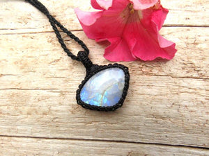 Rainbow moonstone necklace, moonstone jewelry, christmas gift ideas for her, gift ideas for the boho beauty, macrame moonstone