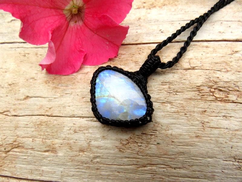 Rainbow moonstone necklace, moonstone jewelry, christmas gift ideas for her, gift ideas for the boho beauty, macrame moonstone