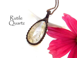 Rutile Quartz maccrame necklace, golden rutile quartz, gift ideas for the crystal collector, mothers day gift ideas, fathers day gift ideas