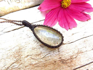 Rutile Quartz maccrame necklace, golden rutile quartz, gift ideas for the crystal collector, mothers day gift ideas, fathers day gift ideas