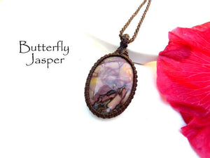 Gifts for her, Butterfly Jasper macrame necklace, rare stone, one of a kind gift ideas, Boho gift, healing stone jewelry, gemstone jewelry