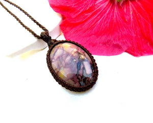 Gifts for her, Butterfly Jasper macrame necklace, rare stone, one of a kind gift ideas, Boho gift, healing stone jewelry, gemstone jewelry