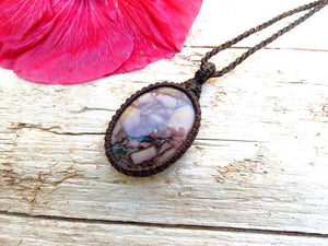 Gifts for her, Butterfly Jasper macrame necklace, rare stone, one of a kind gift ideas, Boho gift, healing stone jewelry, gemstone jewelry