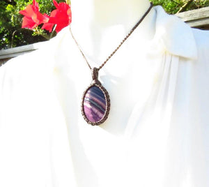 Rainbow Flourite macrame necklace, purple flourite necklace, gift ideas for the mom, the yogi, the crystal collector, gemstone necklace