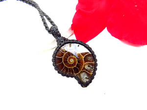 Ammonite macrame necklace, ammonite necklace