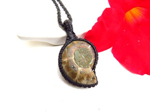 Ammonite macrame necklace, ammonite necklace