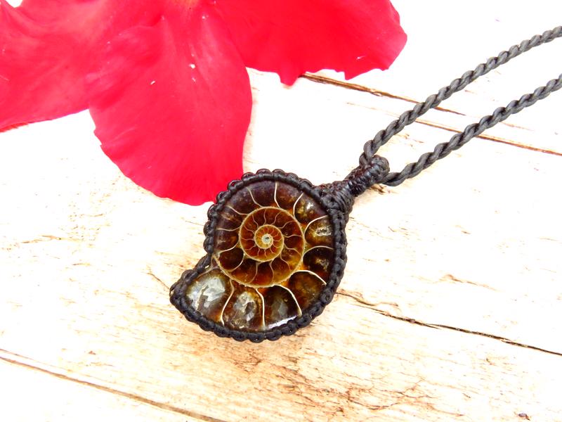 Ammonite macrame necklace, ammonite necklace