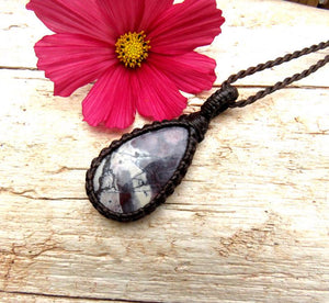 Exotica Jasper Necklace, Jasper pendant, Jasper jewelry, Sci fi Jasper, crystal necklaces, calming stone, macrame necklace, minimalist