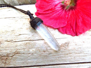 Lemurian Quartz crystal macrame necklace, christmas gift ideas, gift ideas for the crystal collector, quartz crystal necklace