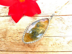 Rare Graveyard Plume Agate gemstone necklace, macrame necklace, gift ideas for the rock collector, the boho beauty, rare gemstone jewelry