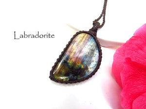 Labradorite gemstone necklace, christmas gift ideas, unique gift ideas, blue labradorite jewelry, macrame pendant, statement necklace