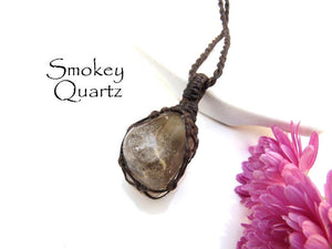 Smokey Quartz crystal necklace, macrame necklace, gemstone necklace, quartz crystal, crystal gift idea, gift ideas for the crystal collector