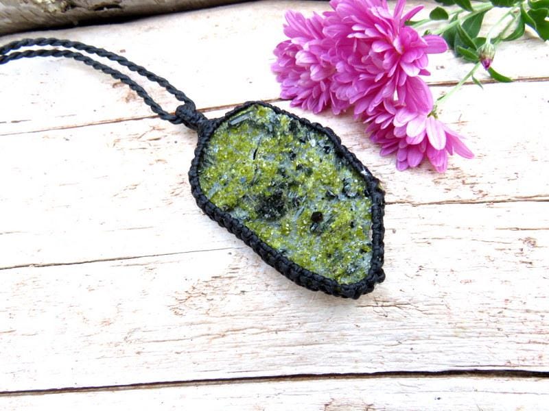 Green Garnet Crystal necklace, andradite garnet necklace, green andradite garnet, andradite, green garnet jewelry, macrame necklace