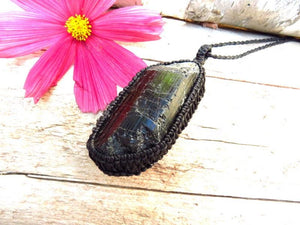 Black Tourmaline crystal necklace, macrame necklace, statement necklace, protection crystal, amulet for protection, crystal necklace