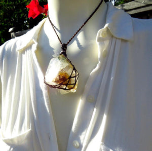 Quartz crystal necklace, macrame necklace, statement necklace, statement jewelry, christmas gift ideas for her, for the crystal collector