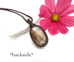 Lodolite Quartz macrame necklace, macrame jewelry, garden quartz necklace, shamanic dream quartz, quartz necklace, earthauracreations