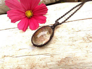 Lodolite Quartz macrame necklace, macrame jewelry, garden quartz necklace, shamanic dream quartz, quartz necklace, earthauracreations