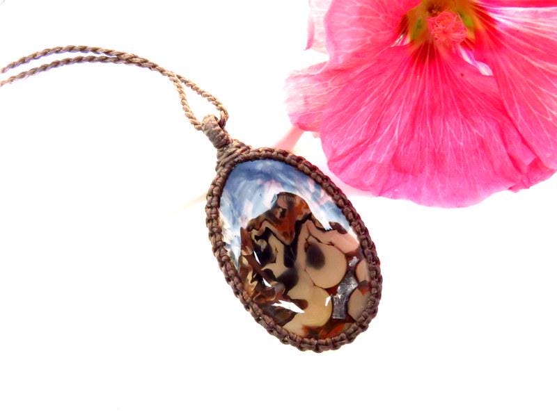 Turkish Agate macrame necklace, gemstone necklace