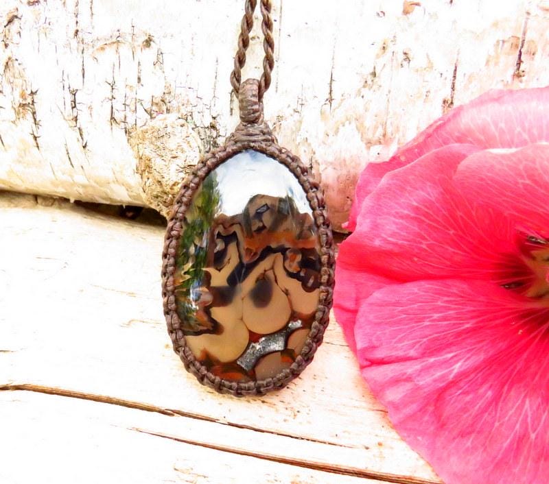 Turkish Agate macrame necklace, gemstone necklace